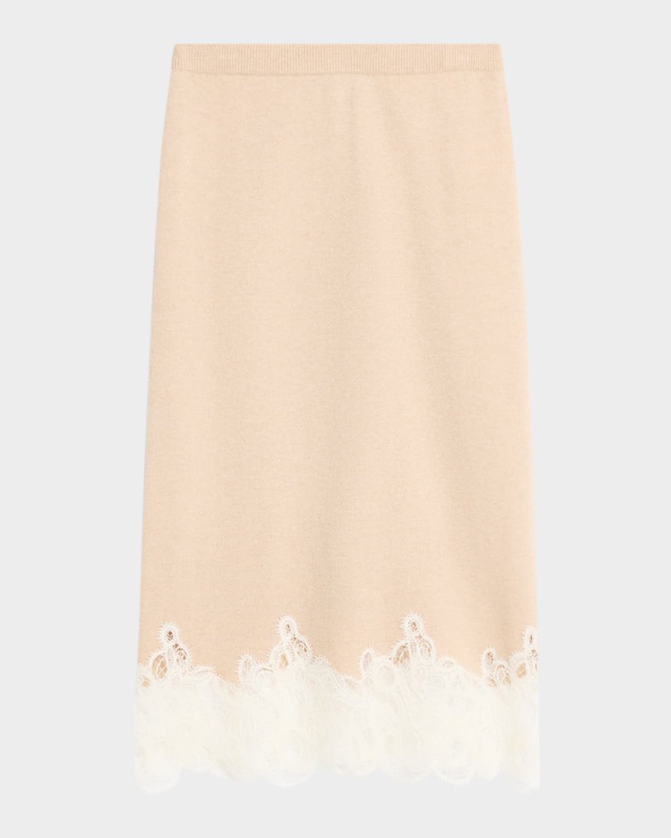Straight Lace-Hem Knit Midi Skirt